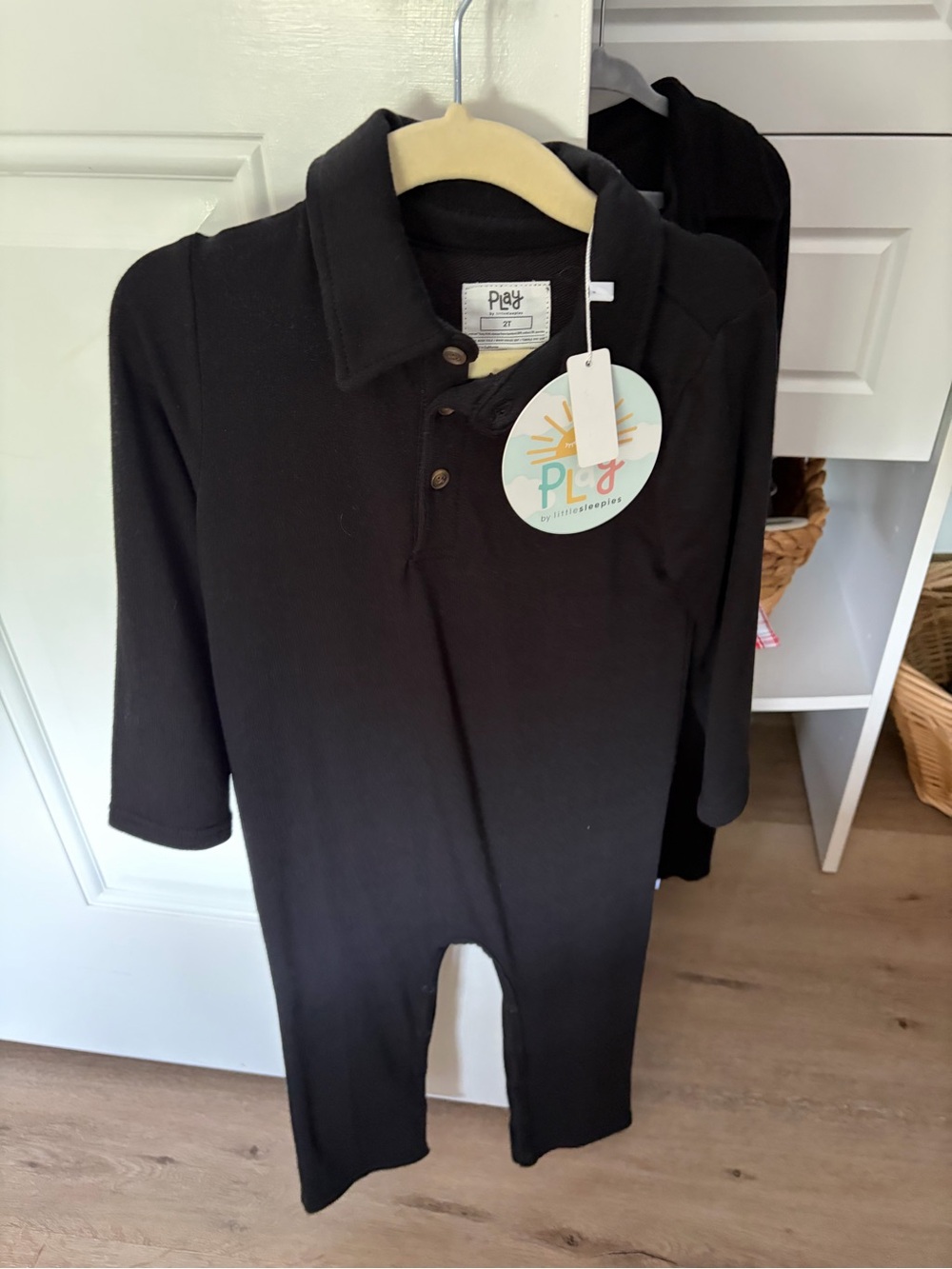 Little Sleepies Black Ribbed Polo One-Piece Footie